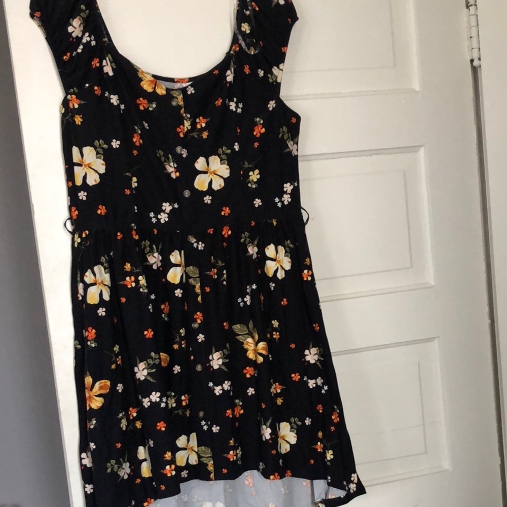 No Boundaries high low cap sleeve summer dress with faux buttons.